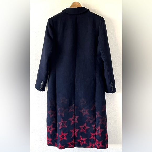 Tommy Hilfiger Norma Jacquard Blue Red Stars Wool Blend Long Coat Size 10 NWT - Picture 9 of 15